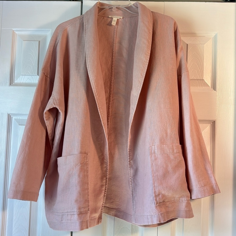 Eileen Fisher Organic Linen Shawl Collar Jacket Dusty Pink Rose Size S - Picture 2 of 15